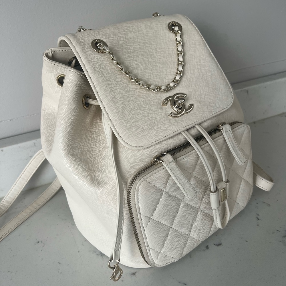 Chanel Caviar Quilted Business Affinity Backpack WHITE